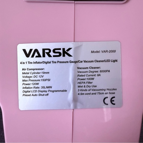 VARSK 4-in-1 Car Vacuum Cleaner /Portable Tire Inflator PINK 🌸 - Picture 7 of 14